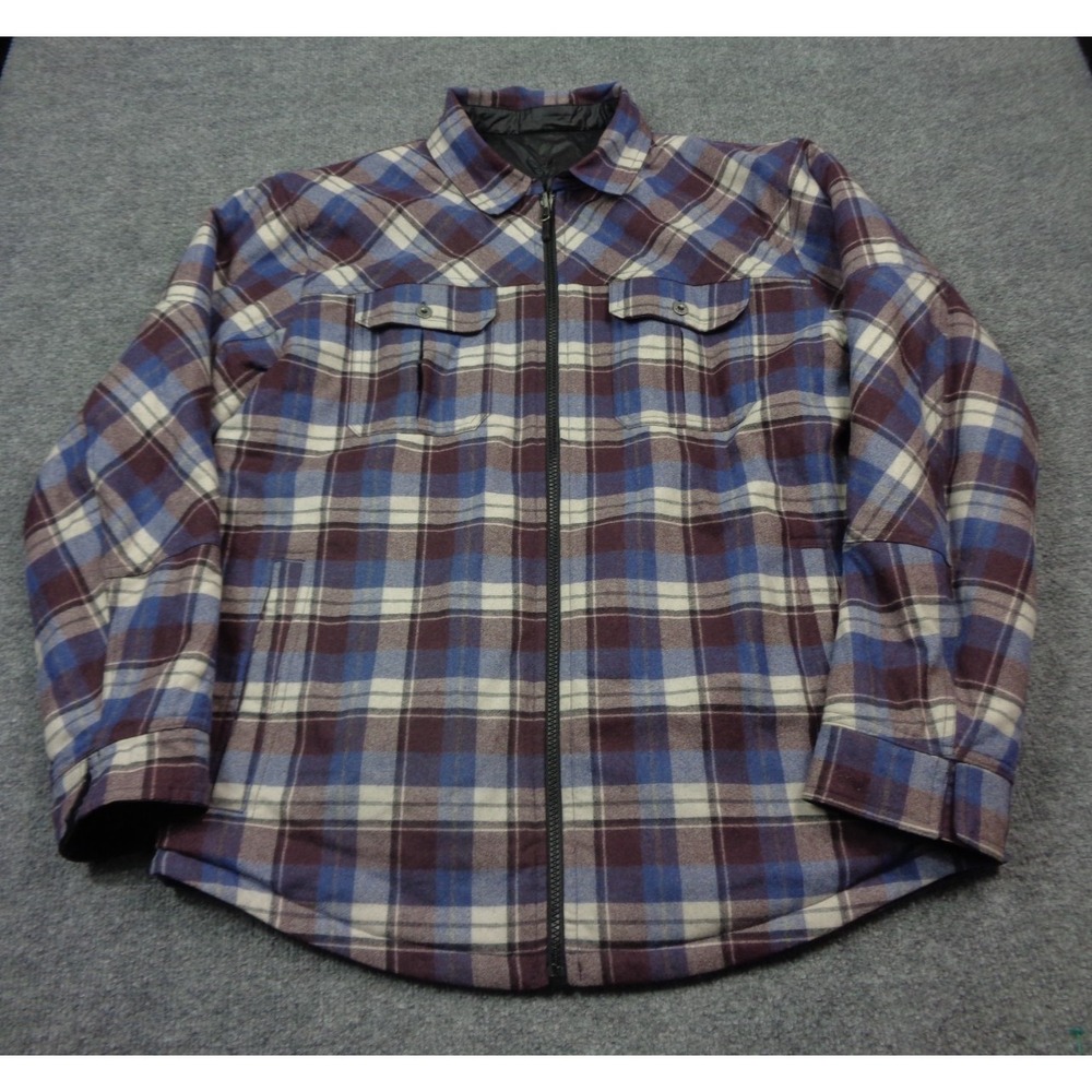 Ibex Wool Aire Camp Shirt Mens L Plaid Flannel Quilted Puffer Lined Insulated